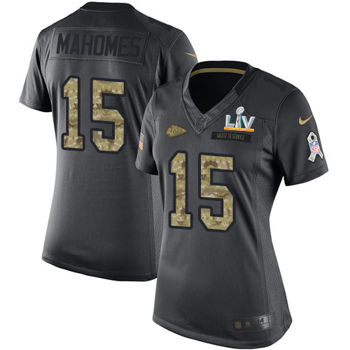 Nike Kansas City Chiefs #15 Patrick Mahomes Black Women’s Super Bowl LV Bound Stitched NFL Limited 2016 Salute to Service Jersey
