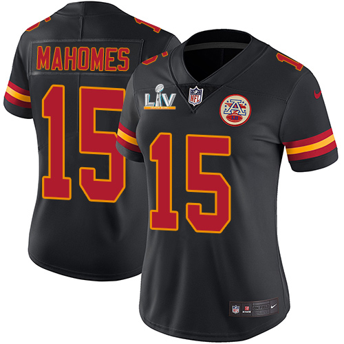 Nike Kansas City Chiefs #15 Patrick Mahomes Black Women’s Super Bowl LV Bound Stitched NFL Limited Rush Jersey