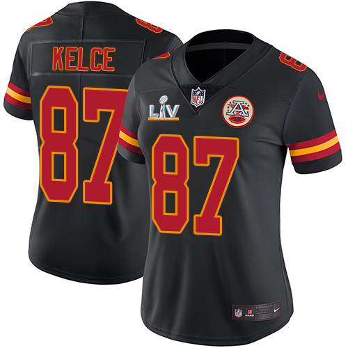 Nike Kansas City Chiefs #87 Travis Kelce Black Women’s Super Bowl LV Bound Stitched NFL Limited Rush Jersey