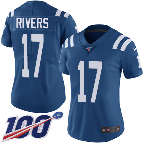 Nike Indianapolis Colts #17 Philip Rivers Royal Blue Team Color Women’s Stitched NFL 100th Season Vapor Untouchable Limited Jersey