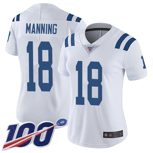 Nike Indianapolis Colts #18 Peyton Manning White Women’s Stitched NFL 100th Season Vapor Limited Jersey