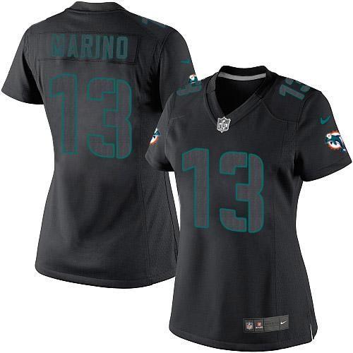 Nike Miami Dolphins #13 Dan Marino Black Impact Women’s Stitched NFL Limited Jersey