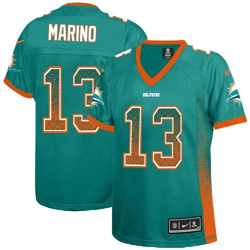 Nike Miami Dolphins #13 Dan Marino Aqua Green Team Color Women’s Stitched NFL Elite Drift Fashion Jersey