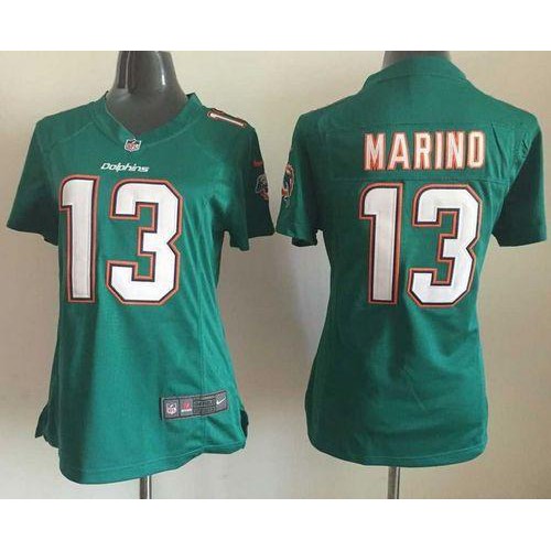 Nike Miami Dolphins #13 Dan Marino Aqua Green Team Color Women’s Stitched NFL Elite Jersey