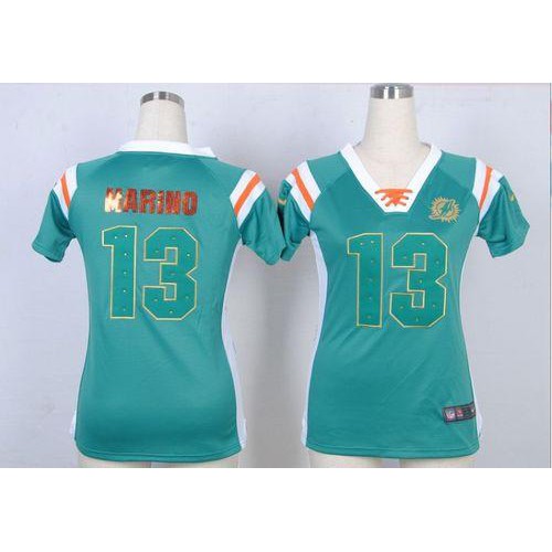 Nike Miami Dolphins #13 Dan Marino Aqua Green Team Color Women’s Stitched NFL Elite Draft Him Shimmer Jersey