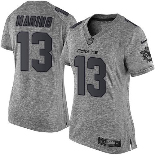 Nike Miami Dolphins #13 Dan Marino Gray Women’s Stitched NFL Limited Gridiron Gray Jersey