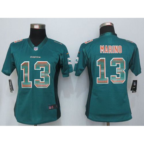 Nike Miami Dolphins #13 Dan Marino Aqua Green Team Color Women’s Stitched NFL Elite Strobe Jersey