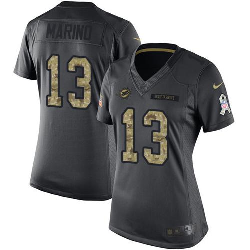 Nike Miami Dolphins #13 Dan Marino Black Women’s Stitched NFL Limited 2016 Salute to Service Jersey