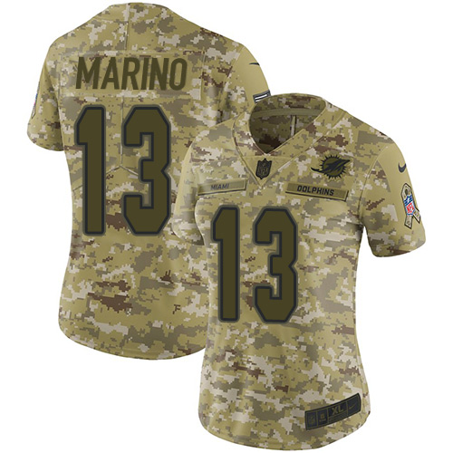 Nike Miami Dolphins #13 Dan Marino Camo Women’s Stitched NFL Limited 2018 Salute to Service Jersey