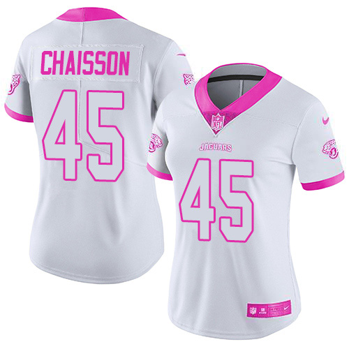 Nike Jacksonville Jaguars #45 K’Lavon Chaisson White/Pink Women’s Stitched NFL Limited Rush Fashion Jersey