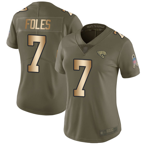 Nike Jacksonville Jaguars #7 Nick Foles Olive/Gold Women’s Stitched NFL Limited 2017 Salute to Service Jersey