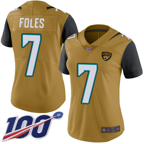 Nike Jacksonville Jaguars #7 Nick Foles Gold Women’s Stitched NFL Limited Rush 100th Season Jersey