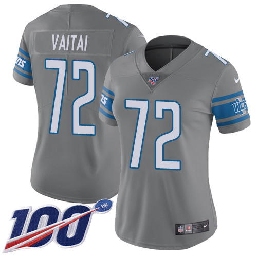 Nike Detroit Lions #72 Halapoulivaati Vaitai Gray Women’s Stitched NFL Limited Rush 100th Season Jersey