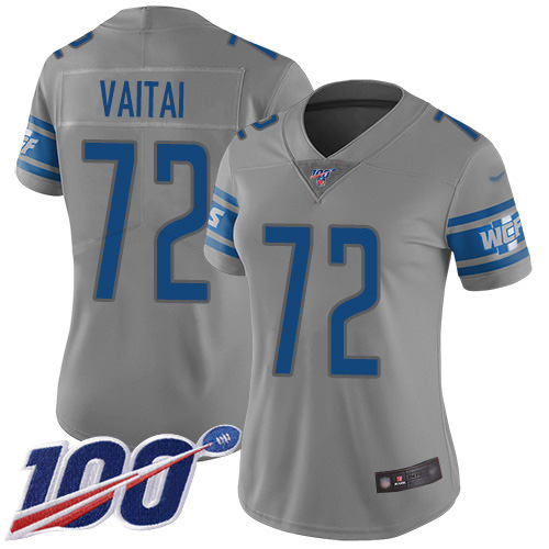 Nike Detroit Lions #72 Halapoulivaati Vaitai Gray Women’s Stitched NFL Limited Inverted Legend 100th Season Jersey