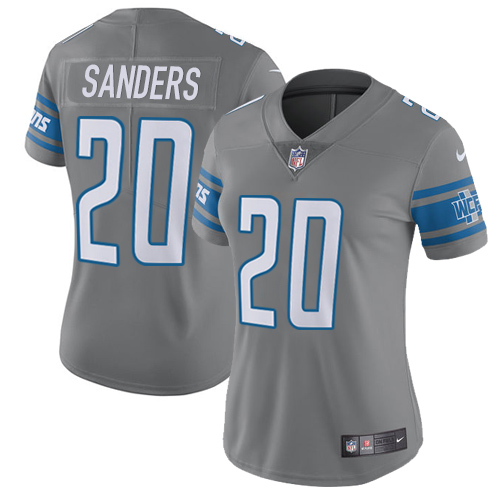 Nike Detroit Lions #20 Barry Sanders Gray Women’s Stitched NFL Limited Rush Jersey