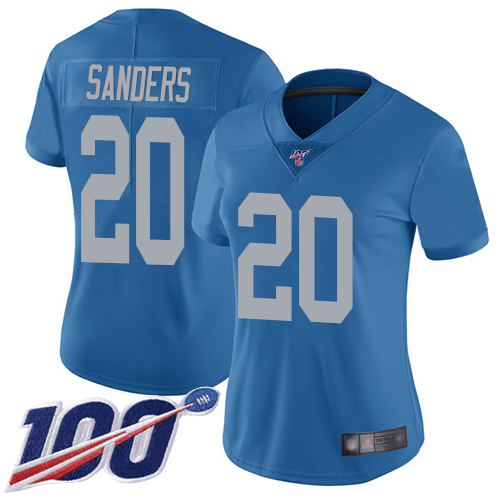 Nike Detroit Lions #20 Barry Sanders Blue Throwback Women’s Stitched NFL 100th Season Vapor Limited Jersey