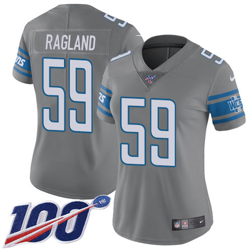 Nike Detroit Lions #59 Reggie Ragland Gray Women’s Stitched NFL Limited Rush 100th Season Jersey