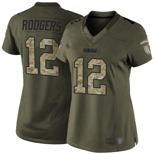 Nike Green Bay Packers #12 Aaron Rodgers Green Women’s Stitched NFL Limited 2015 Salute to Service Jersey