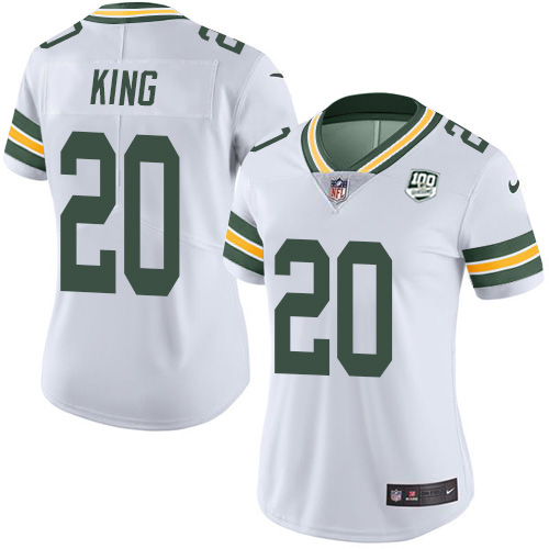Nike Green Bay Packers #20 Kevin King White Women’s 100th Season Stitched NFL Vapor Untouchable Limited Jersey