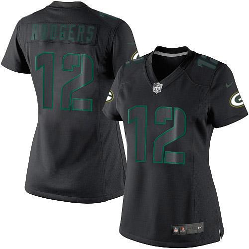 Nike Green Bay Packers #12 Aaron Rodgers Black Impact Women’s Stitched NFL Limited Jersey