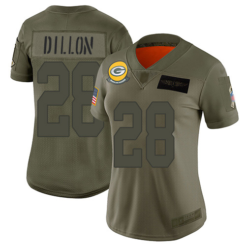 Nike Green Bay Packers No28 AJ Dillon Black Women's Stitched NFL Limited 2016 Salute to Service Jersey