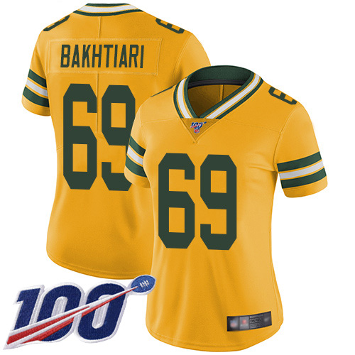 Nike Green Bay Packers No69 David Bakhtiari Gold Women's Stitched NFL Limited Inverted Legend 100th Season Jersey