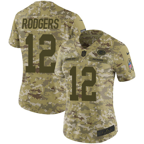 Nike Green Bay Packers #12 Aaron Rodgers Camo Women’s Stitched NFL Limited 2018 Salute to Service Jersey