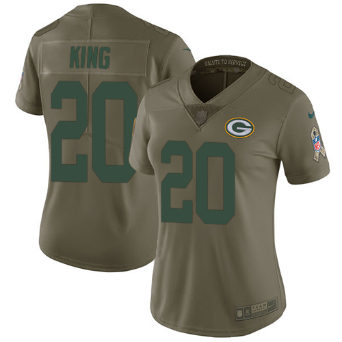 Nike Green Bay Packers #20 Kevin King Olive Women’s Stitched NFL Limited 2017 Salute to Service Jersey