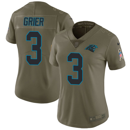 Nike Carolina Panthers #3 Will Grier Olive Women’s Stitched NFL Limited 2017 Salute To Service Jersey