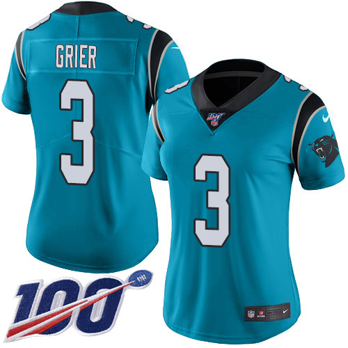 Nike Carolina Panthers #3 Will Grier Blue Alternate Women’s Stitched NFL 100th Season Vapor Untouchable Limited Jersey