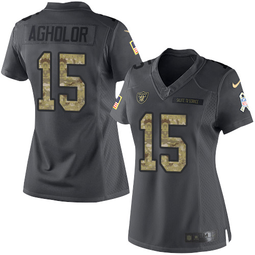 Nike Las Vegas Raiders No15 Nelson Agholor Olive/Gold Women's Stitched NFL Limited 2017 Salute To Service Jersey