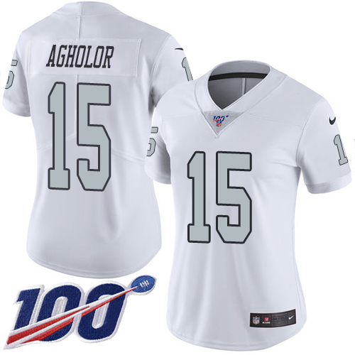 Nike Las Vegas Raiders #15 Nelson Agholor White Women’s Stitched NFL Limited Rush 100th Season Jersey