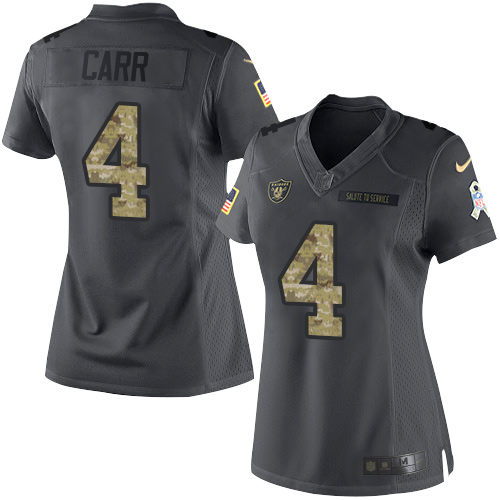 Nike Las Vegas Raiders #4 Derek Carr Black Women’s Stitched NFL Limited 2016 Salute to Service Jersey