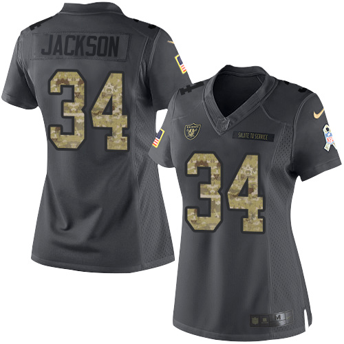 Nike Las Vegas Raiders #34 Bo Jackson Black Women’s Stitched NFL Limited 2016 Salute to Service Jersey