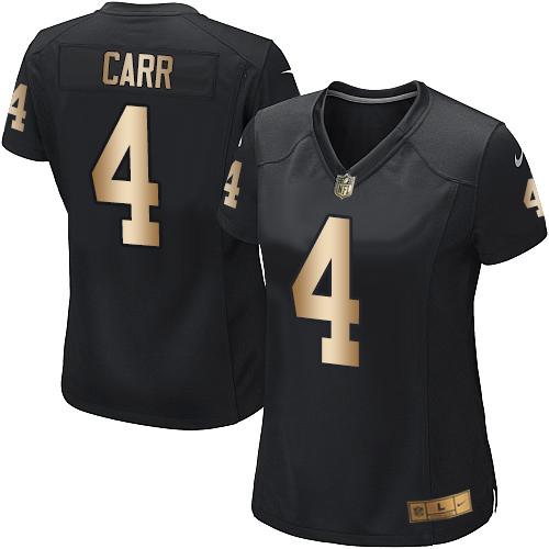 Nike Las Vegas Raiders #4 Derek Carr Black Team Color Women’s Stitched NFL Elite Gold Jersey