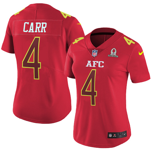 Nike Las Vegas Raiders #4 Derek Carr Red Women’s Stitched NFL Limited AFC 2017 Pro Bowl Jersey