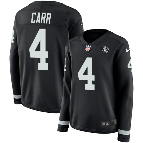 Nike Las Vegas Raiders #4 Derek Carr Black Team Color Women’s Stitched NFL Limited Therma Long Sleeve Jersey