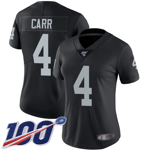 Nike Las Vegas Raiders #4 Derek Carr Black Team Color Women’s Stitched NFL 100th Season Vapor Limited Jersey