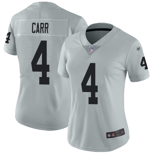 Nike Las Vegas Raiders #4 Derek Carr Silver Women’s Stitched NFL Limited Inverted Legend Jersey