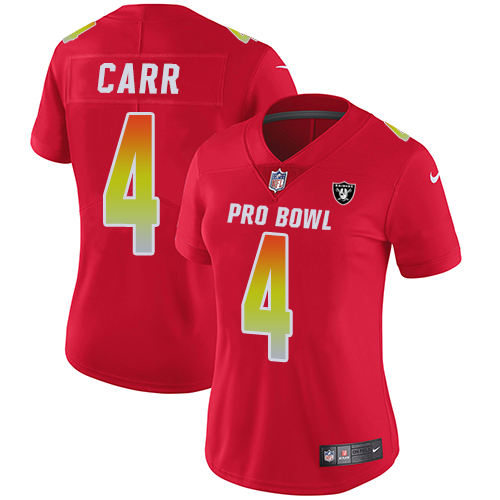 Nike Las Vegas Raiders #4 Derek Carr Red Women’s Stitched NFL Limited AFC 2018 Pro Bowl Jersey