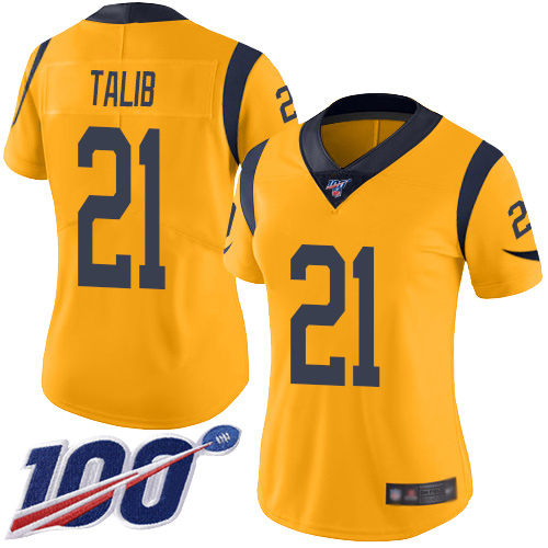 Nike Los Angeles Rams #21 Aqib Talib Gold Women’s Stitched NFL Limited Rush 100th Season Jersey