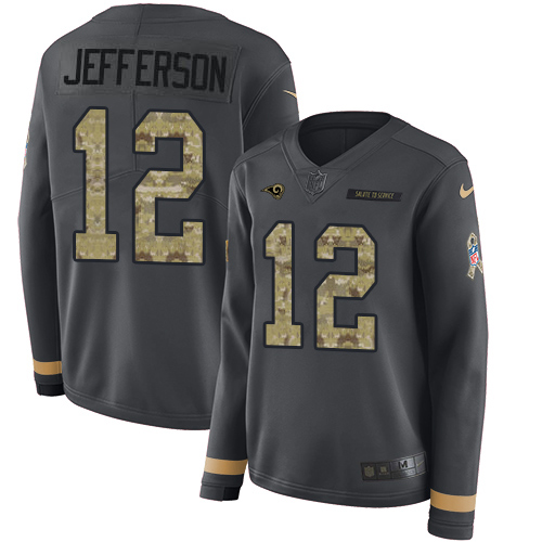 Nike Los Angeles Rams #12 Van Jefferson Anthracite Salute to Service Women’s Stitched NFL Limited Therma Long Sleeve Jersey