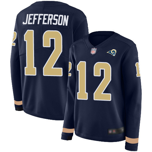 Nike Los Angeles Rams #12 Van Jefferson Navy Blue Team Color Women’s Stitched NFL Limited Therma Long Sleeve Jersey