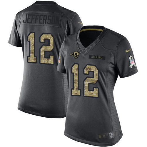 Nike Los Angeles Rams #12 Van Jefferson Black Women’s Stitched NFL Limited 2016 Salute to Service Jersey