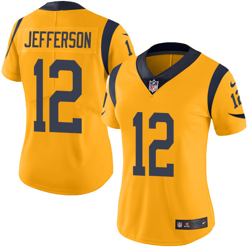 Nike Los Angeles Rams #12 Van Jefferson Gold Women’s Stitched NFL Limited Rush Jersey