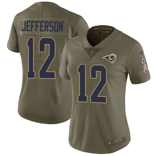 Nike Los Angeles Rams #12 Van Jefferson Olive Women’s Stitched NFL Limited 2017 Salute To Service Jersey