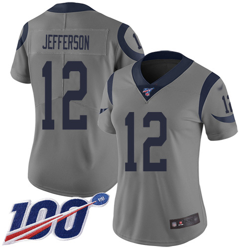 Nike Los Angeles Rams #12 Van Jefferson Gray Women’s Stitched NFL Limited Inverted Legend 100th Season Jersey