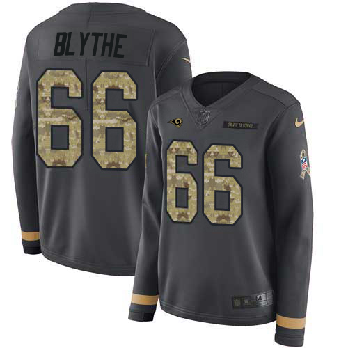 Nike Los Angeles Rams #66 Austin Blythe Anthracite Salute to Service Women’s Stitched NFL Limited Therma Long Sleeve Jersey