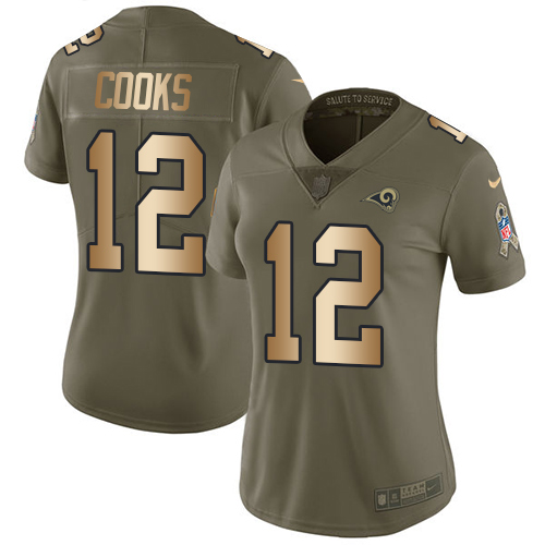 Nike Los Angeles Rams #12 Brandin Cooks Olive/Gold Women’s Stitched NFL Limited 2017 Salute to Service Jersey
