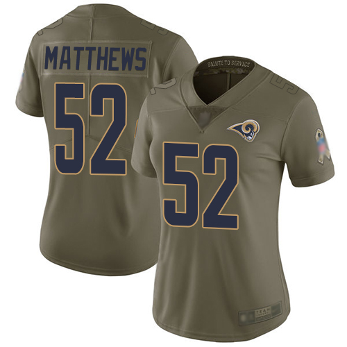 Nike Los Angeles Rams #52 Clay Matthews Olive Women’s Stitched NFL Limited 2017 Salute to Service Jersey